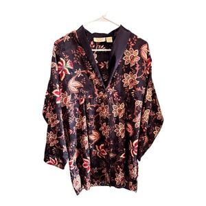 Victorias Secret Kimono Robe Jacket Floral Print Navy Blue Womens P/S Satin